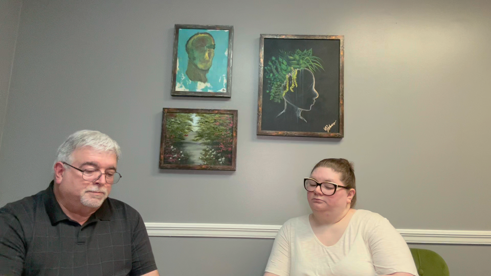 Hypnotists Erika Stephens and Jeff Ballard in office near Birmingham, Alabama